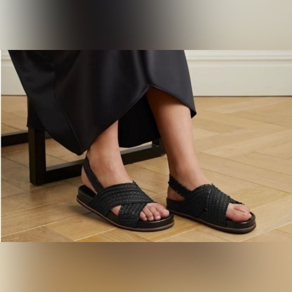 Rag & Bone Bailey Rouched Leather Slingback Flat Sandals, Black, 7.5